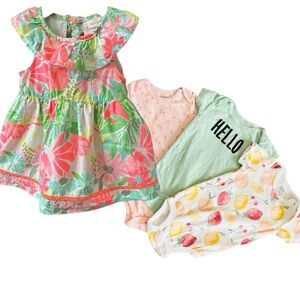 Cat & Jack Floral Ruffle Summer Dress & Baby Girl Onesie Bundle 6-9M